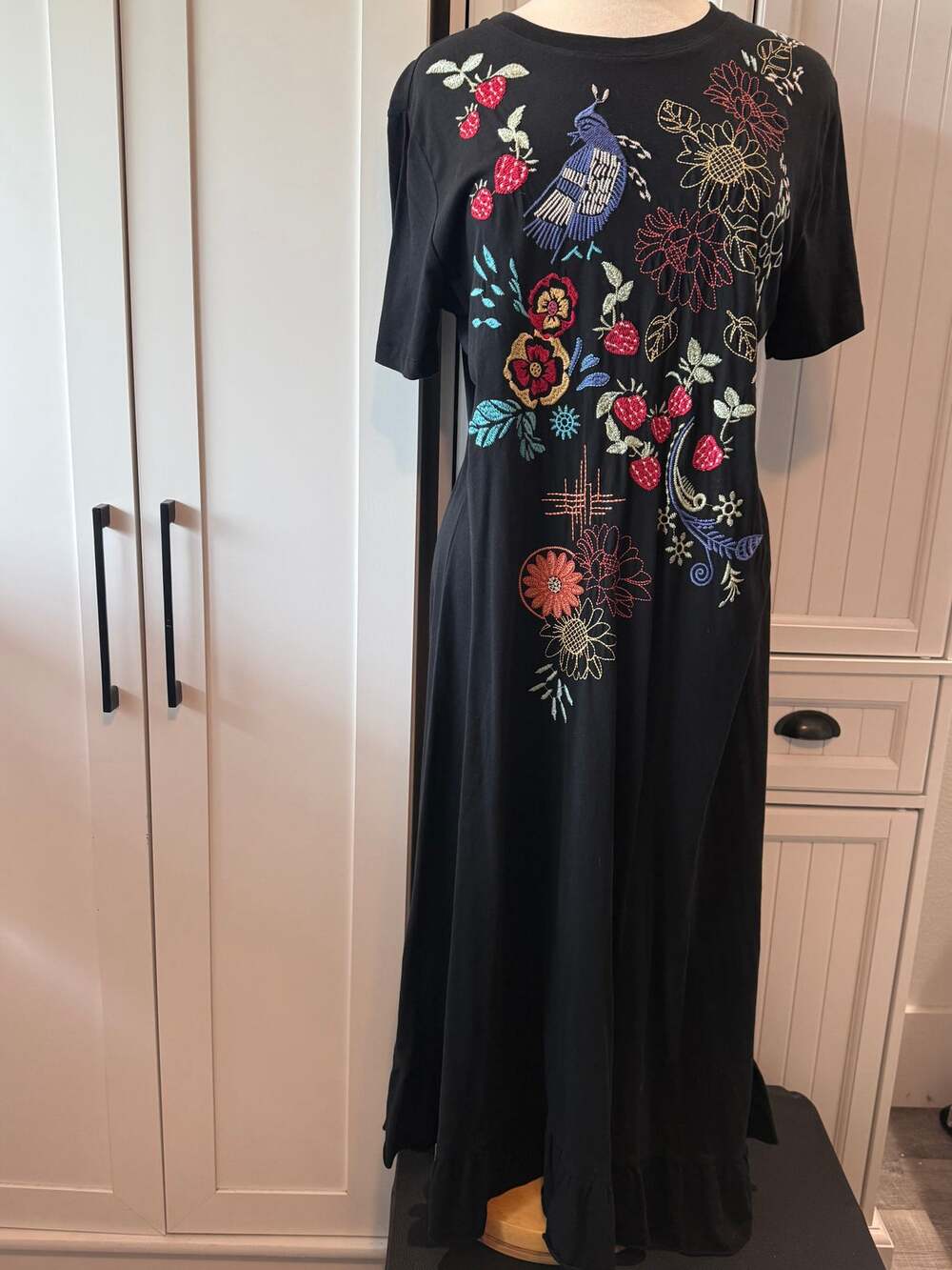 Johnny Was asymmetric ruffle flounce short sleeve Cora dress black XL NWT
